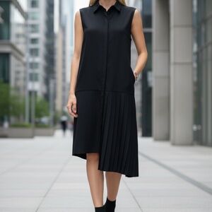 NWT OAK NYC La Mirada Long Asymmetrical Knife Pleat Shirt Dress Size M Silk